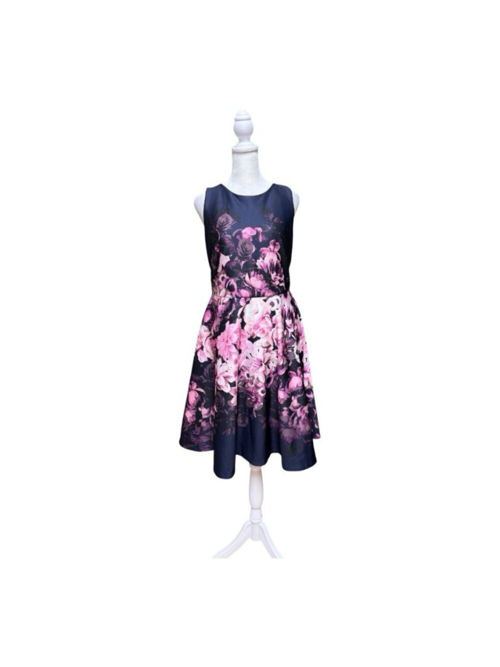 Eliza J Floral Fit & Flare Sleeveless Midi Dress Navy Pink Size 6